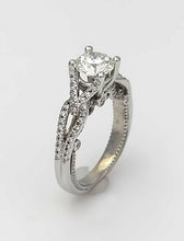 Load image into Gallery viewer, 14k White Gold Pave Beaded Band 1 1/2ct Round Diamond Engagement Ring