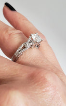 Load image into Gallery viewer, 14k White Gold Pave Beaded Band 1 1/2ct Round Diamond Engagement Ring