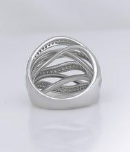 Load image into Gallery viewer, SIMON G. 18k WHITE GOLD 1.18ct VS ROUND DIAMOND CLUSTER WIDE WAVE COCKTAIL RING