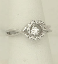 Load image into Gallery viewer, LADIES 14k WHITE GOLD 1/3ct ROUND SHIMMER FLOATING DIAMOND HALO FILIGREE RING