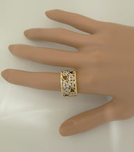 Load image into Gallery viewer, LADIES 18k YELLOW GOLD 1/3ct CUBIC ZIRCONIA FILIGREE HEART WIDE BAND