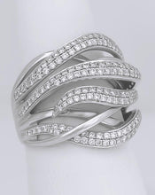 Load image into Gallery viewer, SIMON G. 18k WHITE GOLD 1.18ct VS ROUND DIAMOND CLUSTER WIDE WAVE COCKTAIL RING