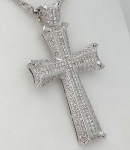 Mens 14k White Gold 8.00ct Diamond Cross Crucifix Gallery Pendant 3.24" 41g