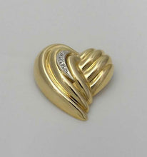 Load image into Gallery viewer, 585 14k YELLOW GOLD ROUND DIAMOND HOLLOW RIBBED 2D PUFFED HEART PIN BROOCH