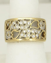 Load image into Gallery viewer, LADIES 18k YELLOW GOLD 1/3ct CUBIC ZIRCONIA FILIGREE HEART WIDE BAND