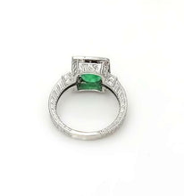 Load image into Gallery viewer, LADIES 14k WHITE GOLD 2.65ct PRINCESS CUT EMERALD 1/4ct ROUND DIAMOND HALO RING
