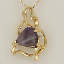 Load image into Gallery viewer, 14k YELLOW GOLD HIGH POLISH CUSTOM MADE TUMBLED NATURAL AMETHYST PENDANT 1.28"