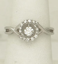 Load image into Gallery viewer, LADIES 14k WHITE GOLD 1/3ct ROUND SHIMMER FLOATING DIAMOND HALO FILIGREE RING