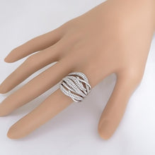 Load image into Gallery viewer, SIMON G. 18k WHITE GOLD 1.18ct VS ROUND DIAMOND CLUSTER WIDE WAVE COCKTAIL RING
