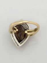 Load image into Gallery viewer, LADIES TWO TONE 14K YELLOW WHITE GOLD 10ct PEAR SMOKY TOPAZ STATEMENT RING 8 3/4