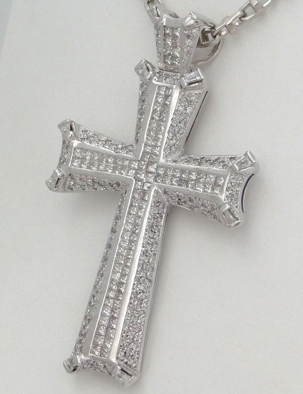 Mens 14k White Gold Diamond Cross Crucifix Gallery Pendant