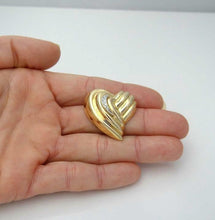 Load image into Gallery viewer, 585 14k YELLOW GOLD ROUND DIAMOND HOLLOW RIBBED 2D PUFFED HEART PIN BROOCH