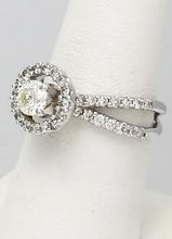 Load image into Gallery viewer, 18k White Gold Pave Double Band 1 1/4ct Round Diamond Halo Engagement Ring