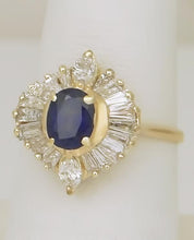 Load image into Gallery viewer, 14k YELLOW GOLD 1.00ct OVAL BLUE SAPPHIRE 1.00ct BAGUETTE DIAMOND BALLERINA RING