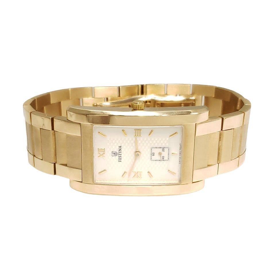 18K YELLOW GOLD FESTINA RECTANGLE TANK WATCH RARE MODEL F473 8628 Sumpters Jewelry