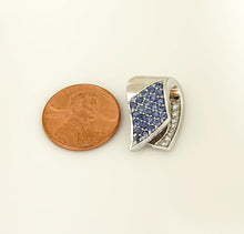 Load image into Gallery viewer, 585 14k WHITE GOLD 1/2ct BLUE SAPPHIRE 1/10ct DIAMOND RIBBON SLIDE PENDANT 3/4"