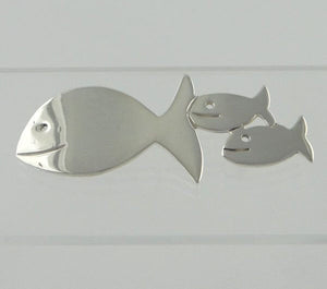 LADIES 925 STERLING SILVER 3 FISH SOLID FINE JEWELRY HIGH POLISH PIN BROOCH 1"