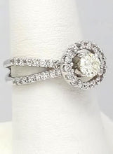 Load image into Gallery viewer, 18k White Gold Pave Double Band 1 1/4ct Round Diamond Halo Engagement Ring