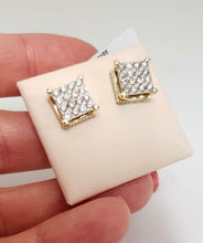Load image into Gallery viewer, MENS 1.00ct DIAMOND COMPOSITE SQUARE STUD EARRINGS 10K YELLOW GOLD