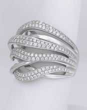 Load image into Gallery viewer, SIMON G. 18k WHITE GOLD 1.18ct VS ROUND DIAMOND CLUSTER WIDE WAVE COCKTAIL RING