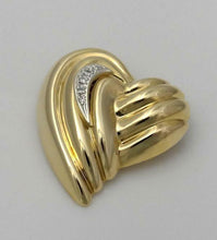 Load image into Gallery viewer, 585 14k YELLOW GOLD ROUND DIAMOND HOLLOW RIBBED 2D PUFFED HEART PIN BROOCH