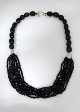 Load image into Gallery viewer, LADIES ZOE B. 14K YELLOW GOLD BLACK ONYX BEADED STRAND TOGGLE NECKLACE 24"