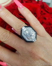 Load image into Gallery viewer, 2.25ct T.W. Baguette & Round Diamond Black Enamel Ring in 18k White Gold