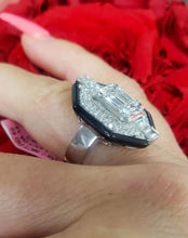 Load image into Gallery viewer, 2.25ct T.W. Baguette & Round Diamond Black Enamel Ring in 18k White Gold