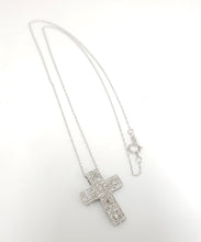Load image into Gallery viewer, .50ct Baguette & Round Diamond Cross Necklace in 10k White Gold