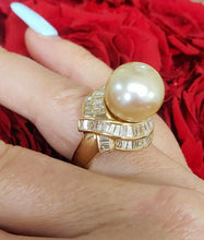 Load image into Gallery viewer, 18k Yellow Gold 13.5mm Golden Tahitian Pearl & Diamond Ring - High-End Quality