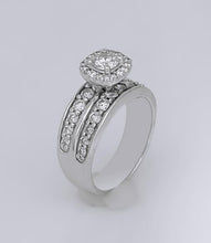 Load image into Gallery viewer, LADIES 14k WHITE GOLD 1 1/4ct ROUND DIAMOND HALO WIDE BAND ENGAGEMENT RING