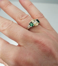 Load image into Gallery viewer, GIA PLATINUM 18k YELLOW GOLD 1.28ct YELLOW OVAL DIAMOND EMERALD ENGAGEMENT RING