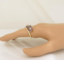 Load image into Gallery viewer, LADIES 14k YELLOW GOLD 1 3/4ct ROUND AMETHYST .05ct DIAMOND TRIO FLOWER RING