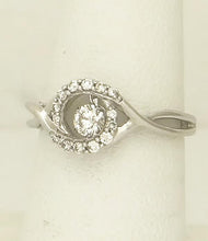 Load image into Gallery viewer, LADIES 14k WHITE GOLD 1/3ct ROUND SHIMMER FLOATING DIAMOND HALO FILIGREE RING