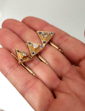 Load image into Gallery viewer, 14k YELLOW GOLD 1.00ct TRILLION DIAMOND & SAPPHIRE TUXEDO BUTTONS