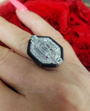 Load image into Gallery viewer, 2.25ct T.W. Baguette & Round Diamond Black Enamel Ring in 18k White Gold