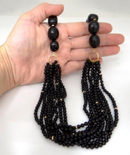 Load image into Gallery viewer, LADIES ZOE B. 14K YELLOW GOLD BLACK ONYX BEADED STRAND TOGGLE NECKLACE 24"