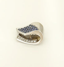 Load image into Gallery viewer, 585 14k WHITE GOLD 1/2ct BLUE SAPPHIRE 1/10ct DIAMOND RIBBON SLIDE PENDANT 3/4"