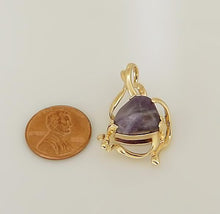 Load image into Gallery viewer, 14k YELLOW GOLD HIGH POLISH CUSTOM MADE TUMBLED NATURAL AMETHYST PENDANT 1.28"