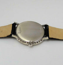 Load image into Gallery viewer, VINTAGE 14k WHITE GOLD LUCIEN PICCARD 1/2ct DIAMOND SILVER LEATHER WATCH 33m