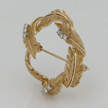 Load image into Gallery viewer, 14k Yellow Gold 1/5c Diamond Textured Wreath Leaf Leaves Pin Brooch 1.31"