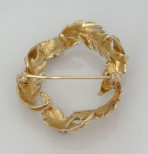 Load image into Gallery viewer, 14k Yellow Gold 1/5c Diamond Textured Wreath Leaf Leaves Pin Brooch 1.31"