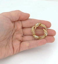 Load image into Gallery viewer, 14k Yellow Gold 1/5c Diamond Textured Wreath Leaf Leaves Pin Brooch 1.31"