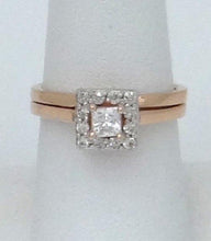 Load image into Gallery viewer, 14k Rose Gold .46ct Diamond Halo Princess Cut Engagement & Wedding Band Set