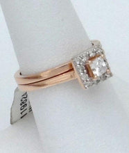 Load image into Gallery viewer, 14k Rose Gold .46ct Diamond Halo Princess Cut Engagement & Wedding Band Set