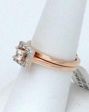 Load image into Gallery viewer, 14k Rose Gold .46ct Diamond Halo Princess Cut Engagement & Wedding Band Set