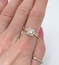 Load image into Gallery viewer, 14k Rose Gold .46ct Diamond Halo Princess Cut Engagement & Wedding Band Set