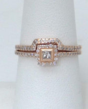 Load image into Gallery viewer, 14k Rose Gold .33ct Princess Diamond Halo Engagement Ring & Wedding Band Set