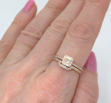 Load image into Gallery viewer, 14k Rose Gold .33ct Princess Diamond Halo Engagement Ring & Wedding Band Set