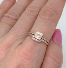 Load image into Gallery viewer, 14k Rose Gold .33ct Princess Diamond Halo Engagement Ring & Wedding Band Set
